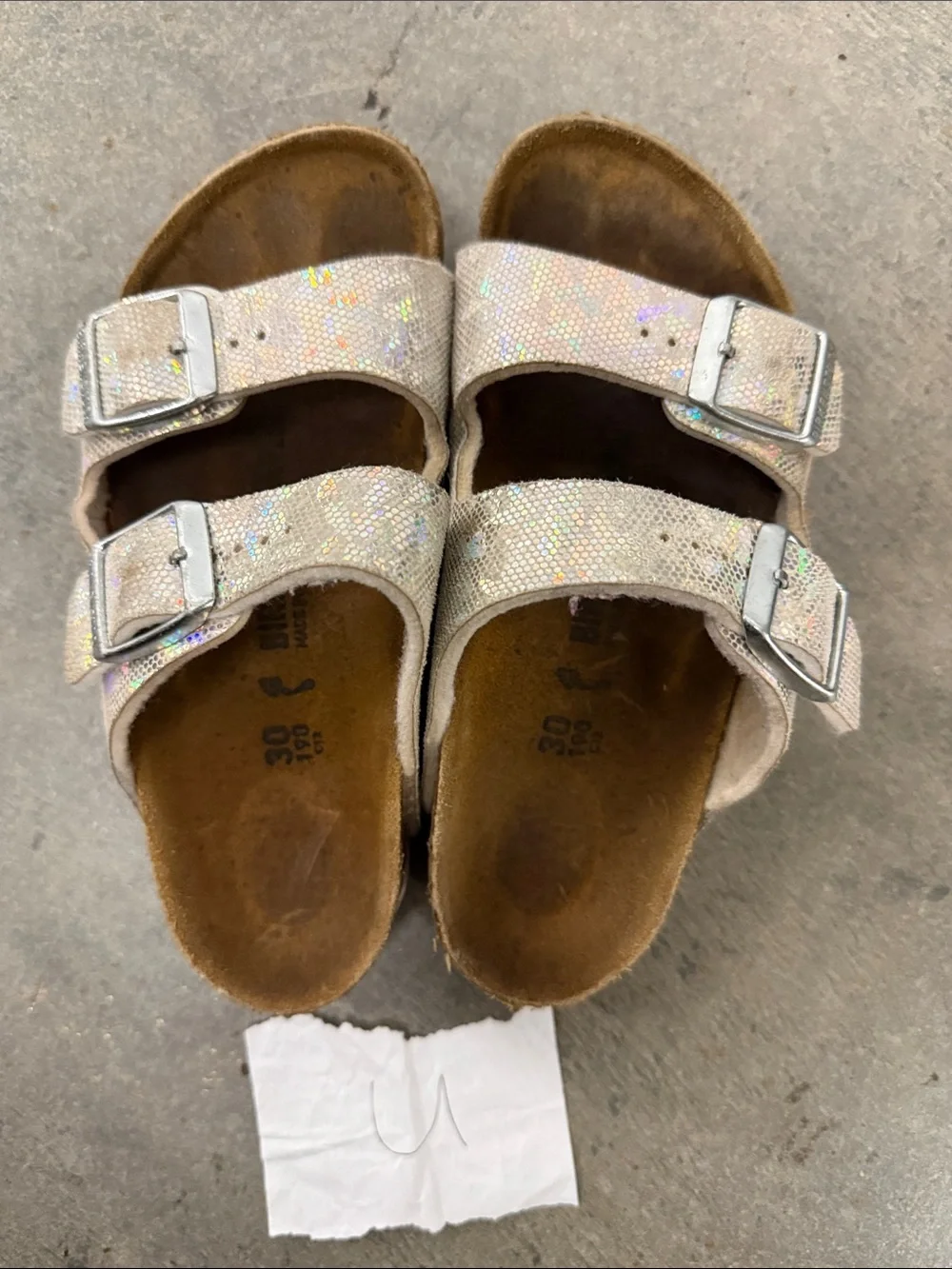 Kids Iridescent Silver Double-Buckle Sandals
